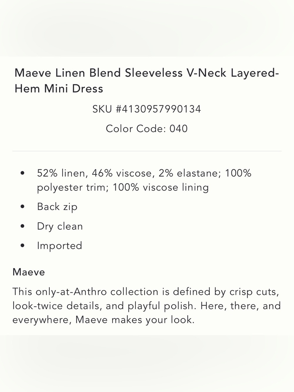 Maeve Linen Blend Sleeveless V-Neck Layered- Hem Mini Dress - Picture 4 of 7